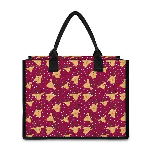 Christmas Deer Pattern Print Canvas Tote Bag