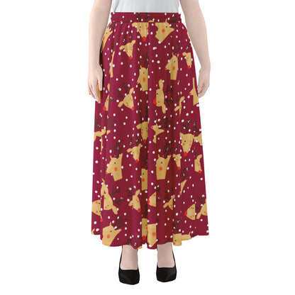 Christmas Deer Pattern Print Chiffon Maxi Skirt
