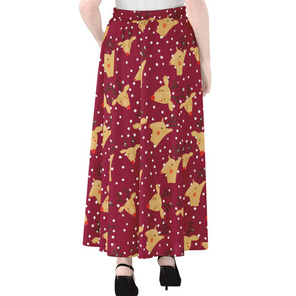 Christmas Deer Pattern Print Chiffon Maxi Skirt
