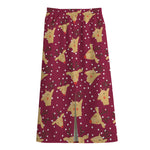 Christmas Deer Pattern Print Cotton Front Slit Maxi Skirt