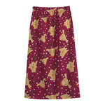 Christmas Deer Pattern Print Cotton Front Slit Maxi Skirt