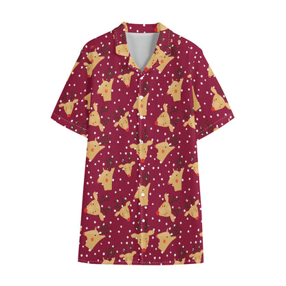 Christmas Deer Pattern Print Cotton Hawaiian Shirt