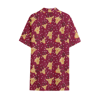 Christmas Deer Pattern Print Cotton Hawaiian Shirt