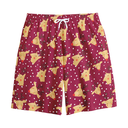 Christmas Deer Pattern Print Cotton Shorts