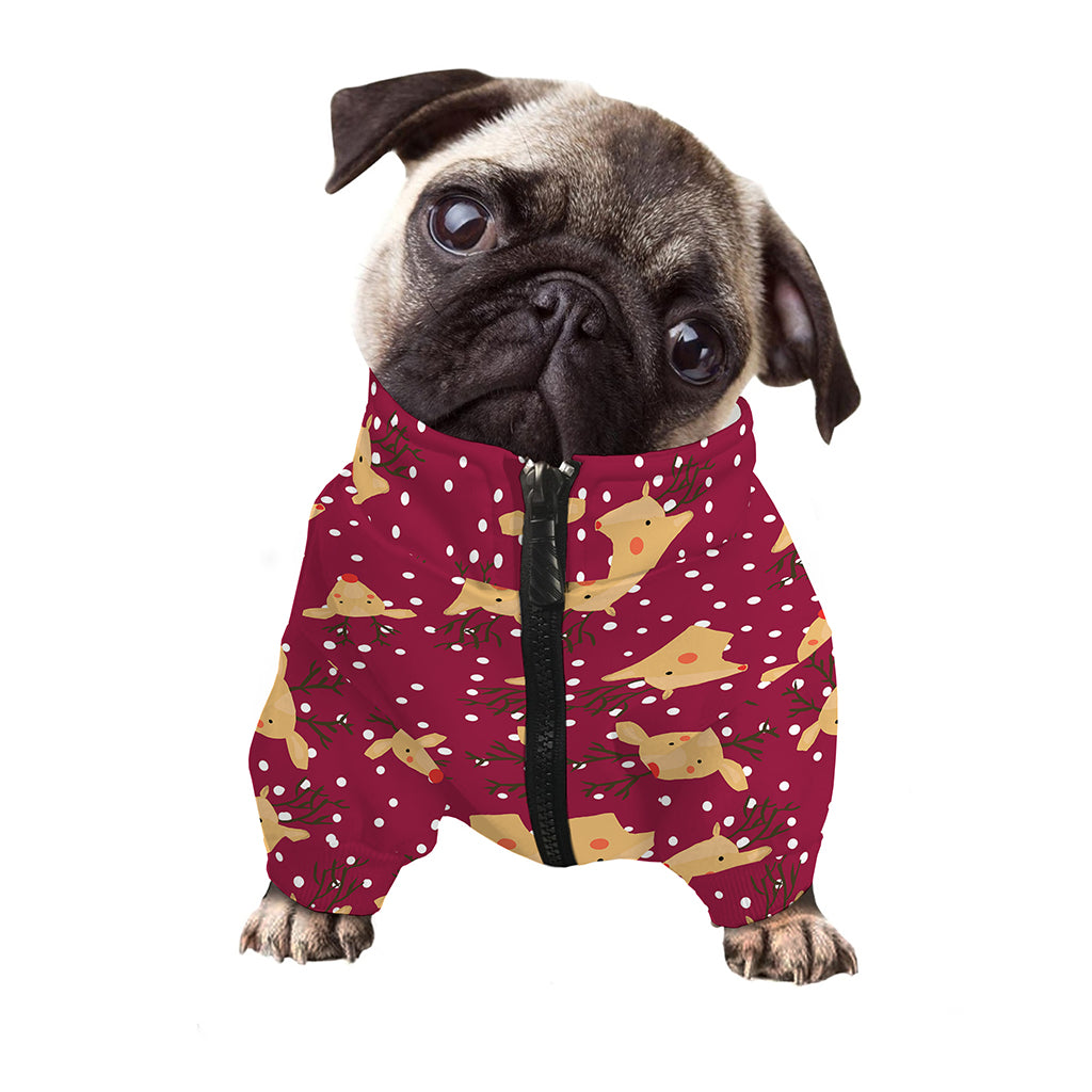 Christmas Deer Pattern Print Dog Zip Up Jacket