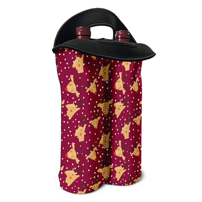Christmas Deer Pattern Print Double Neoprene Wine Tote