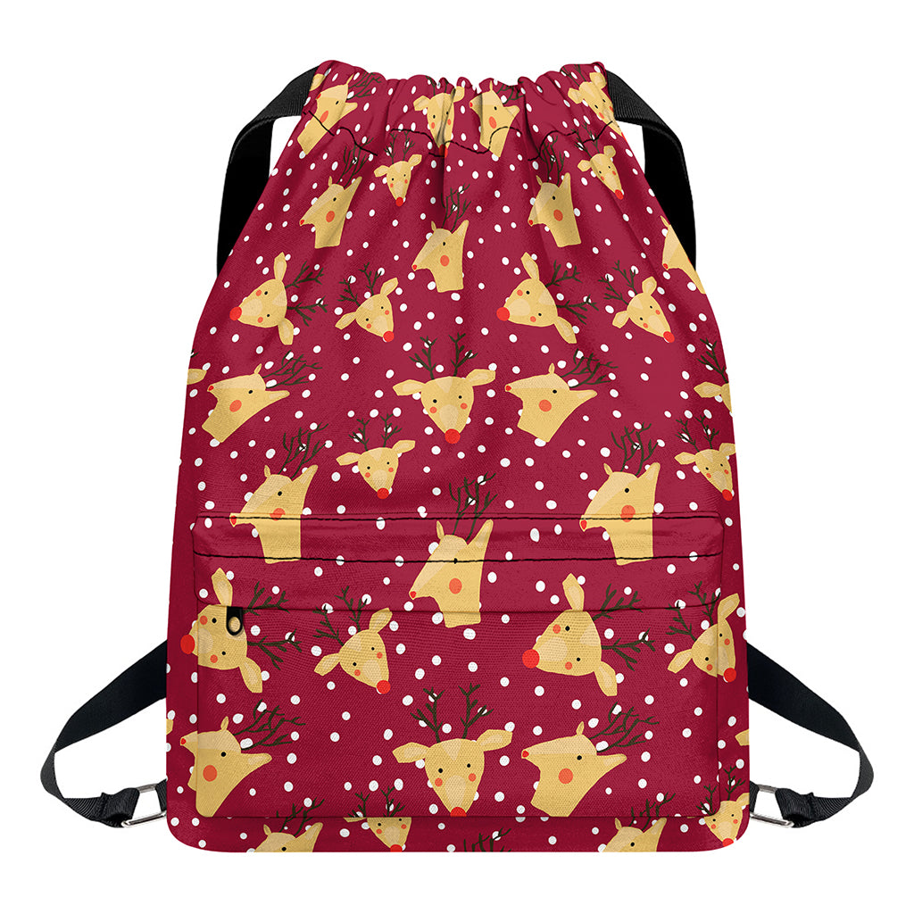Christmas Deer Pattern Print Drawstring Backpack
