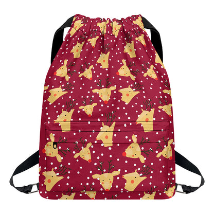 Christmas Deer Pattern Print Drawstring Backpack