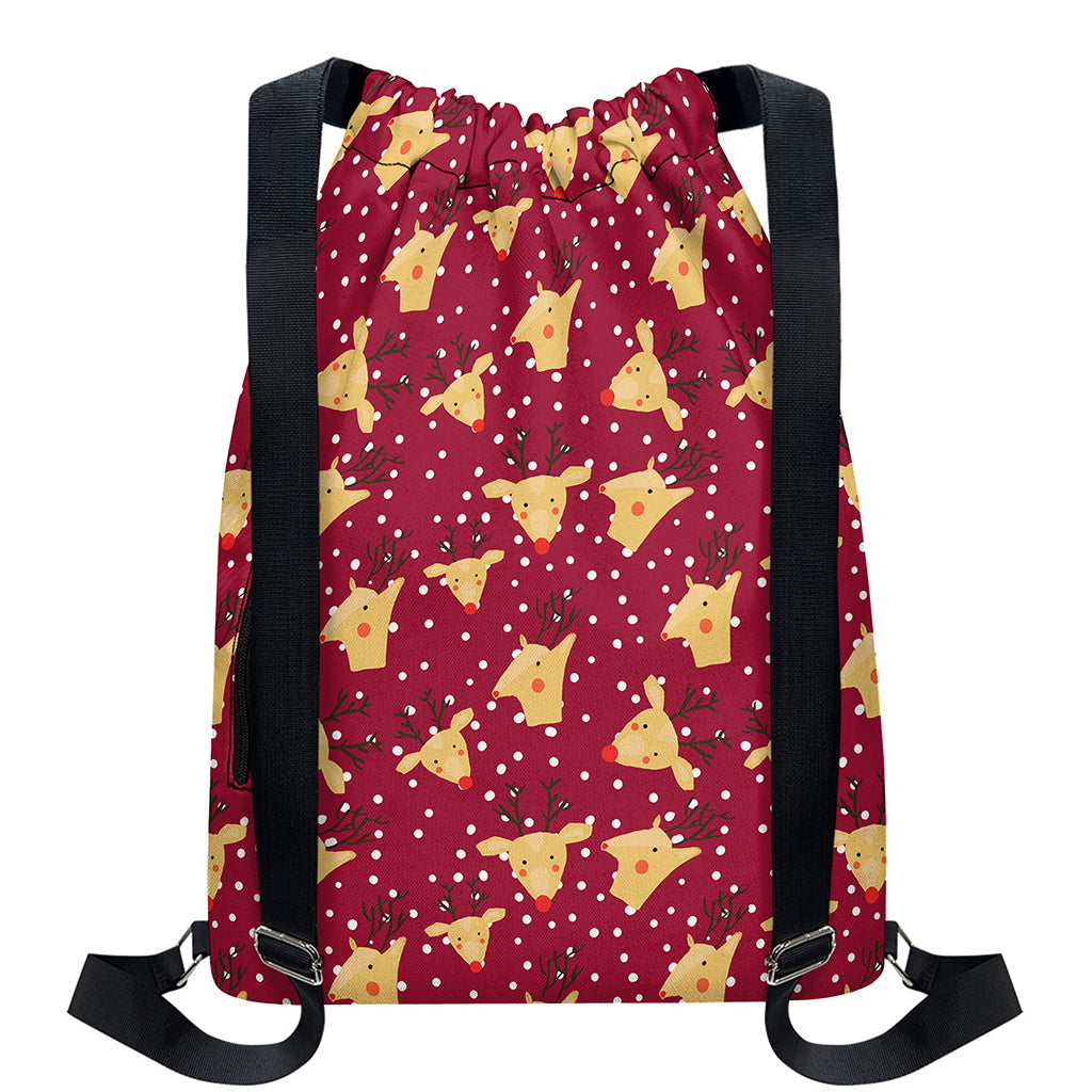 Christmas Deer Pattern Print Drawstring Backpack