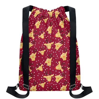 Christmas Deer Pattern Print Drawstring Backpack