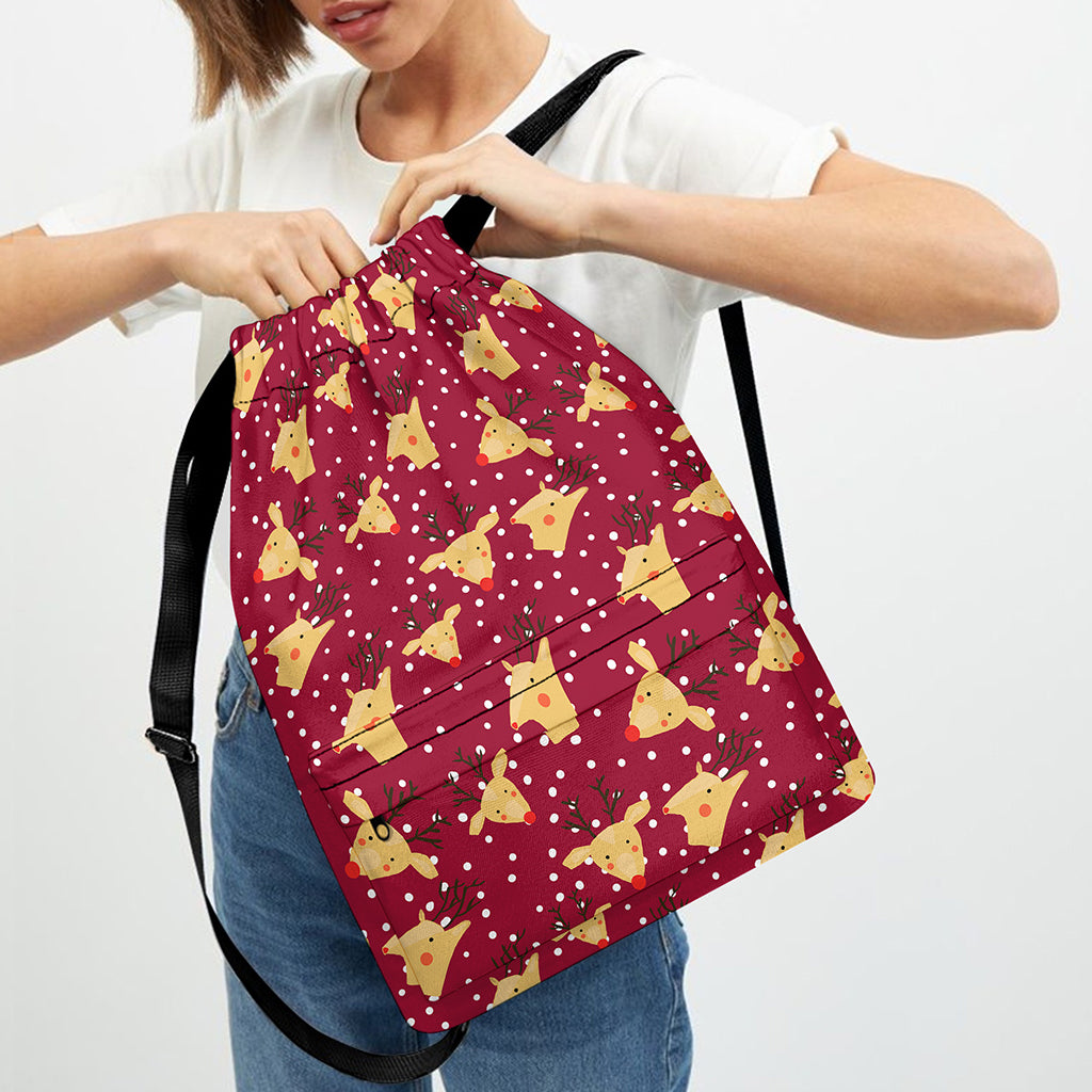 Christmas Deer Pattern Print Drawstring Backpack