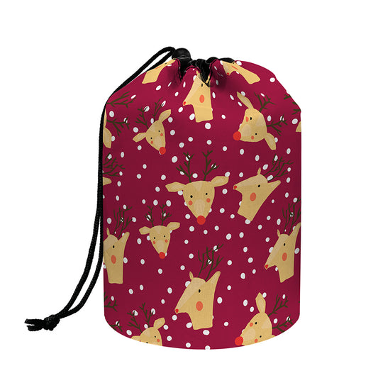 Christmas Deer Pattern Print Drawstring Makeup Bag