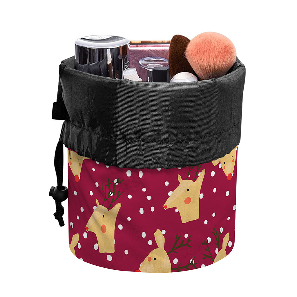 Christmas Deer Pattern Print Drawstring Makeup Bag