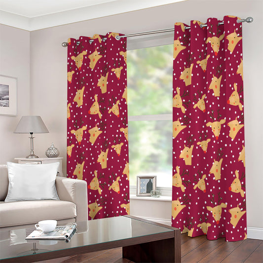 Christmas Deer Pattern Print Extra Wide Grommet Curtains