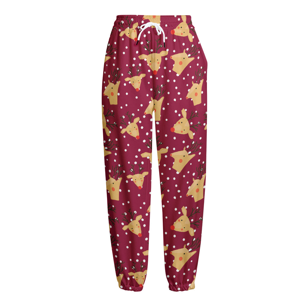 Christmas Deer Pattern Print Fleece Lined Knit Pants
