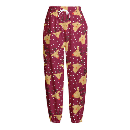Christmas Deer Pattern Print Fleece Lined Knit Pants