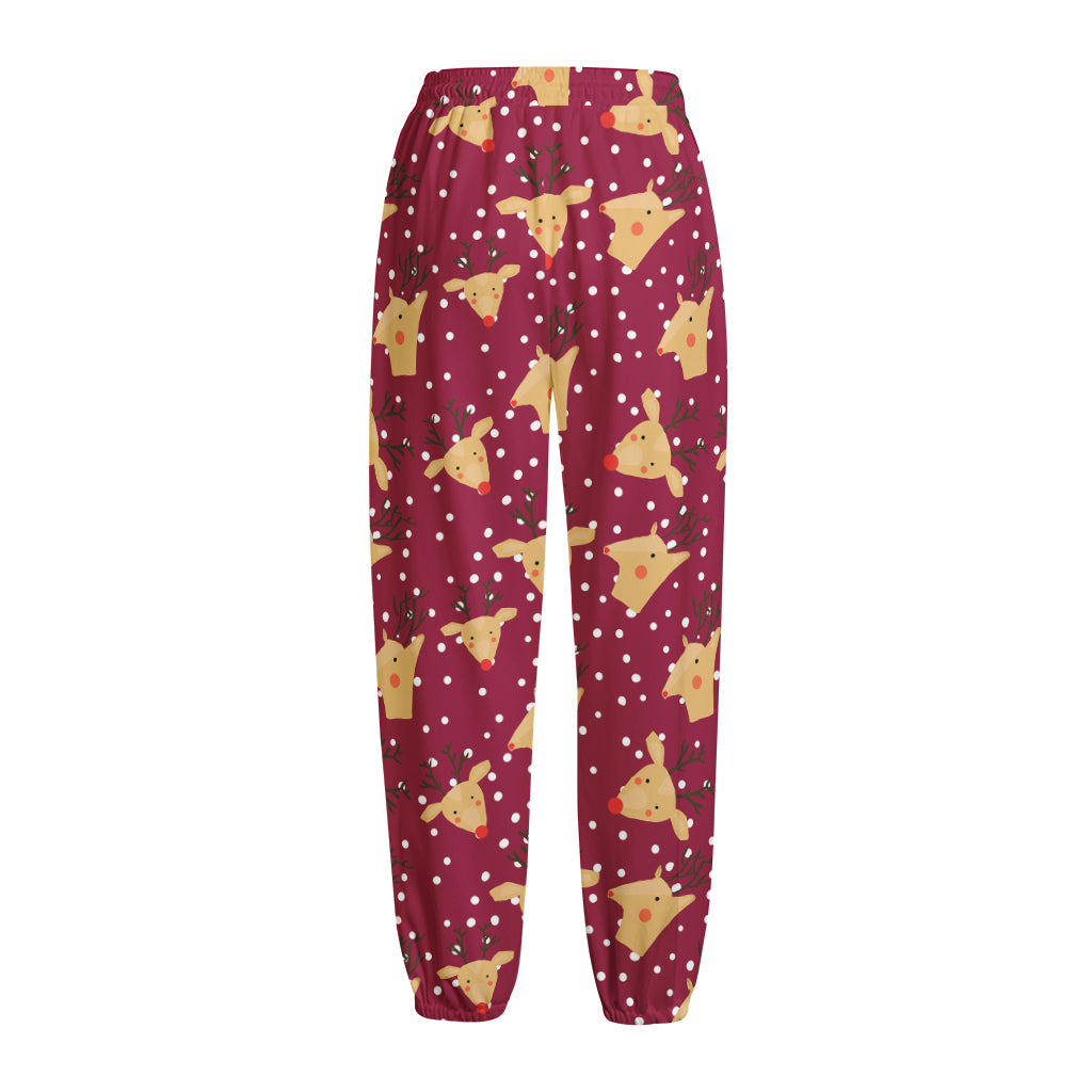 Christmas Deer Pattern Print Fleece Lined Knit Pants