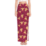 Christmas Deer Pattern Print High Slit Maxi Skirt