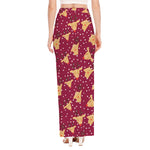 Christmas Deer Pattern Print High Slit Maxi Skirt