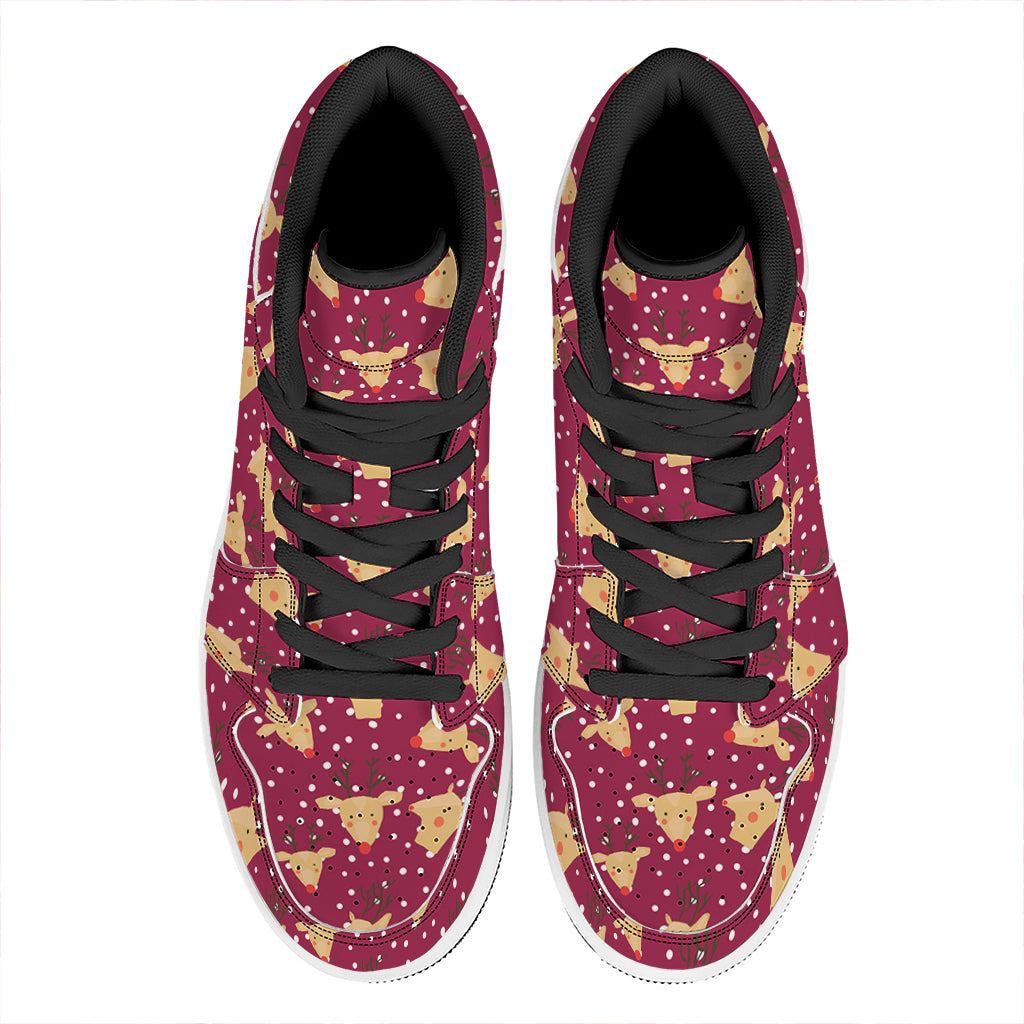 Christmas Deer Pattern Print High Top Leather Sneakers