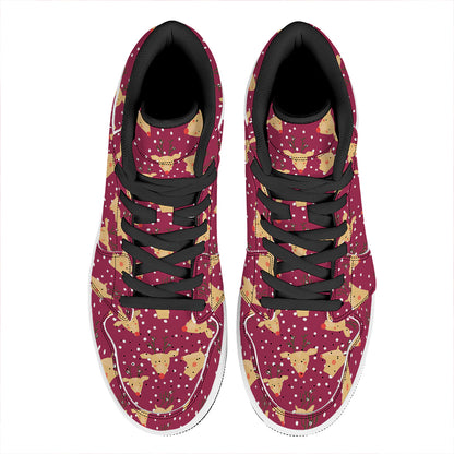 Christmas Deer Pattern Print High Top Leather Sneakers