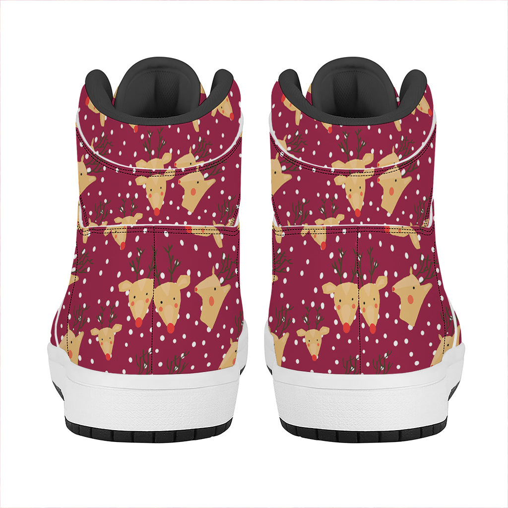 Christmas Deer Pattern Print High Top Leather Sneakers