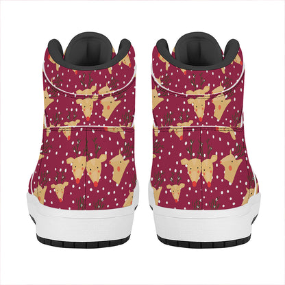 Christmas Deer Pattern Print High Top Leather Sneakers