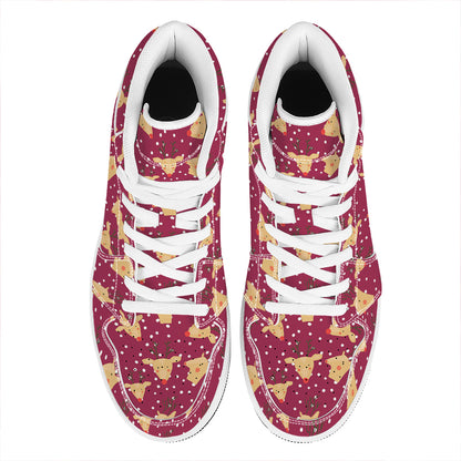 Christmas Deer Pattern Print High Top Leather Sneakers