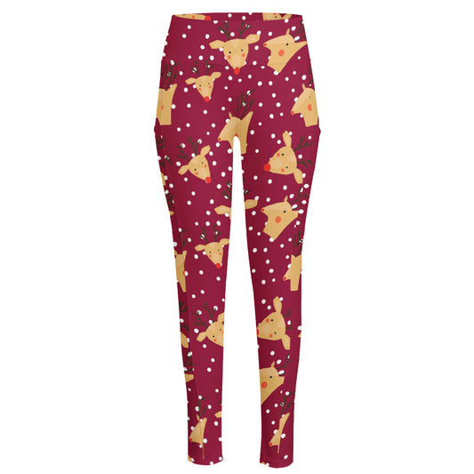 Christmas Deer Pattern Print High-Waisted Pocket Leggings