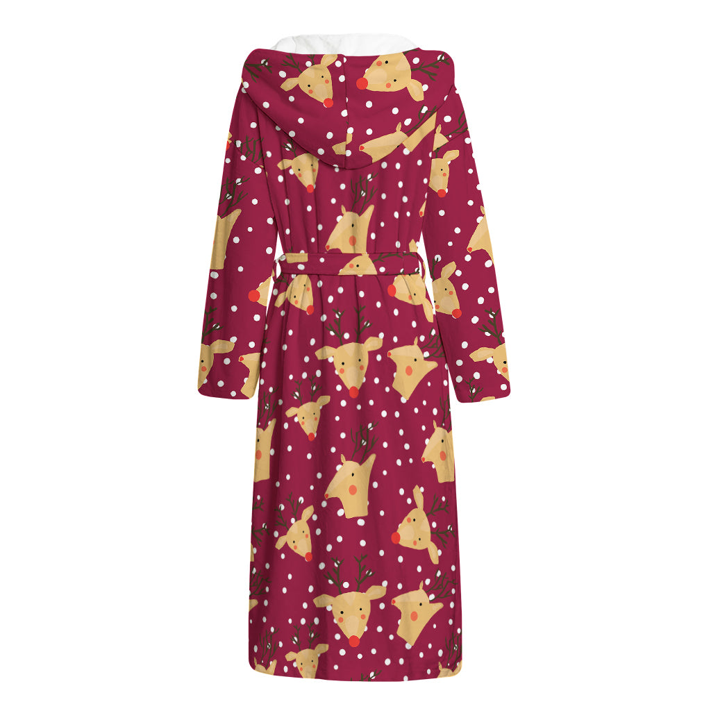 Christmas Deer Pattern Print Hooded Bathrobe