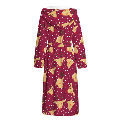 Christmas Deer Pattern Print Hooded Bathrobe