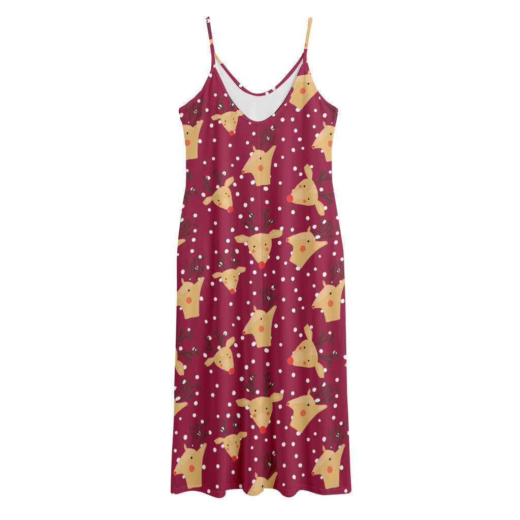 Christmas Deer Pattern Print Jersey Midi Cami Dress