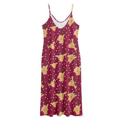 Christmas Deer Pattern Print Jersey Midi Cami Dress