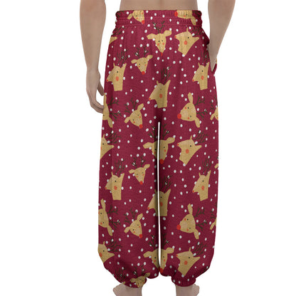 Christmas Deer Pattern Print Lantern Pants