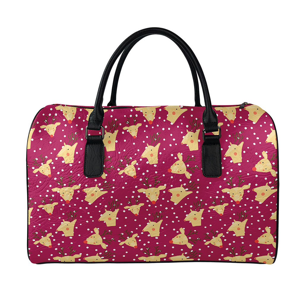 Christmas Deer Pattern Print Leather Duffle Bag