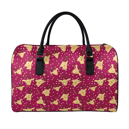 Christmas Deer Pattern Print Leather Duffle Bag