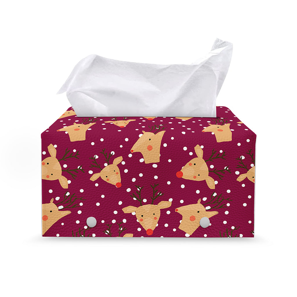 Christmas Deer Pattern Print Leather Tissue Box Cover