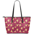 Christmas Deer Pattern Print Leather Tote Bag With Zipper