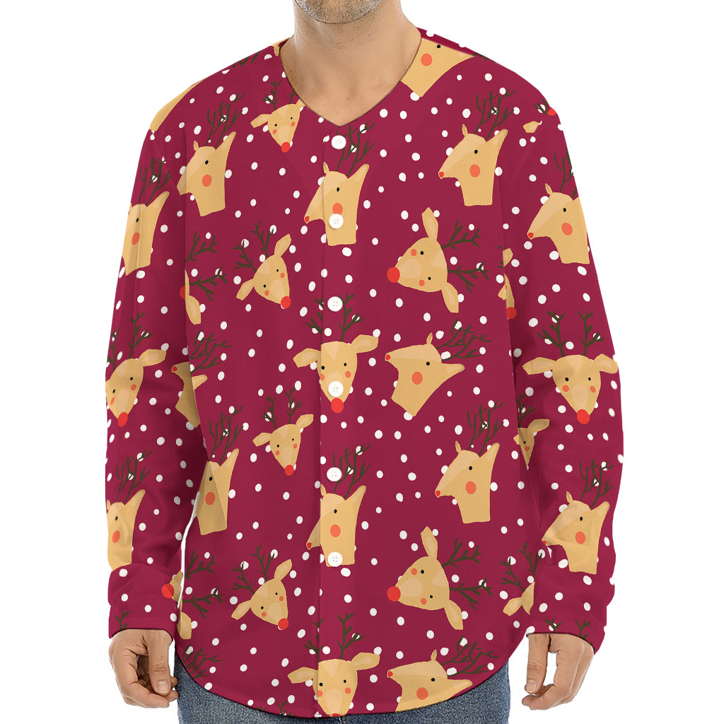 Christmas Deer Pattern Print Long Sleeve Baseball Jersey