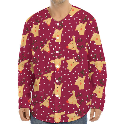 Christmas Deer Pattern Print Long Sleeve Baseball Jersey