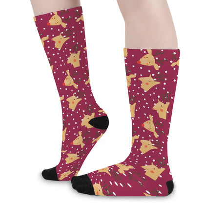 Christmas Deer Pattern Print Long Socks