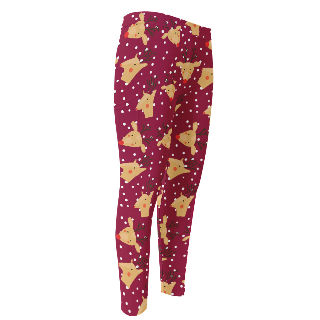 Christmas Deer Pattern Print Men's Compression Pants