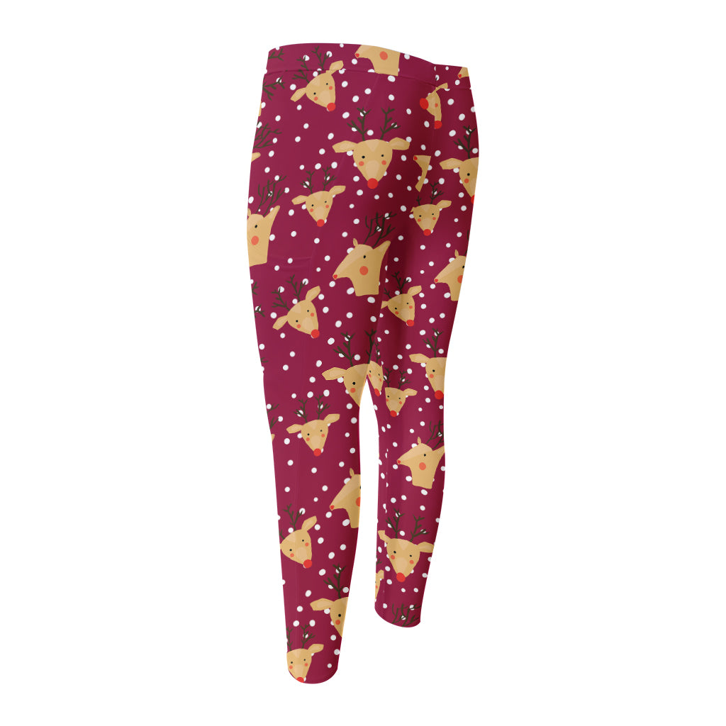 Christmas Deer Pattern Print Men's Compression Pants