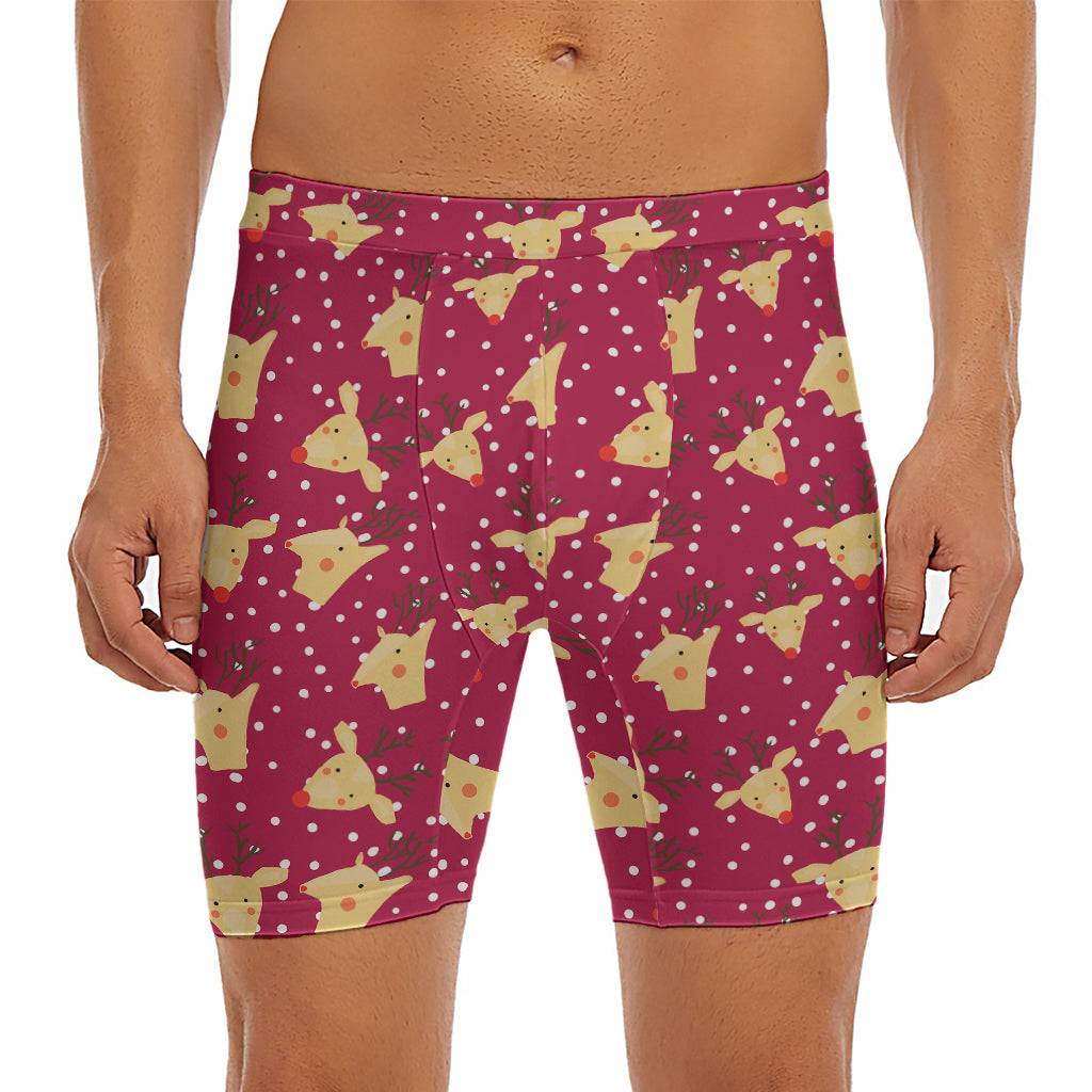 Christmas Deer Pattern Print Men's Long Boxer Briefs