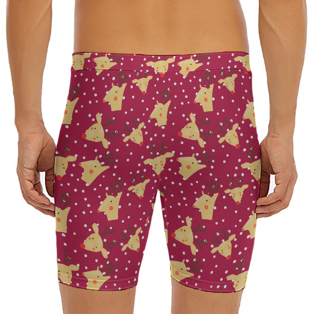 Christmas Deer Pattern Print Men's Long Boxer Briefs