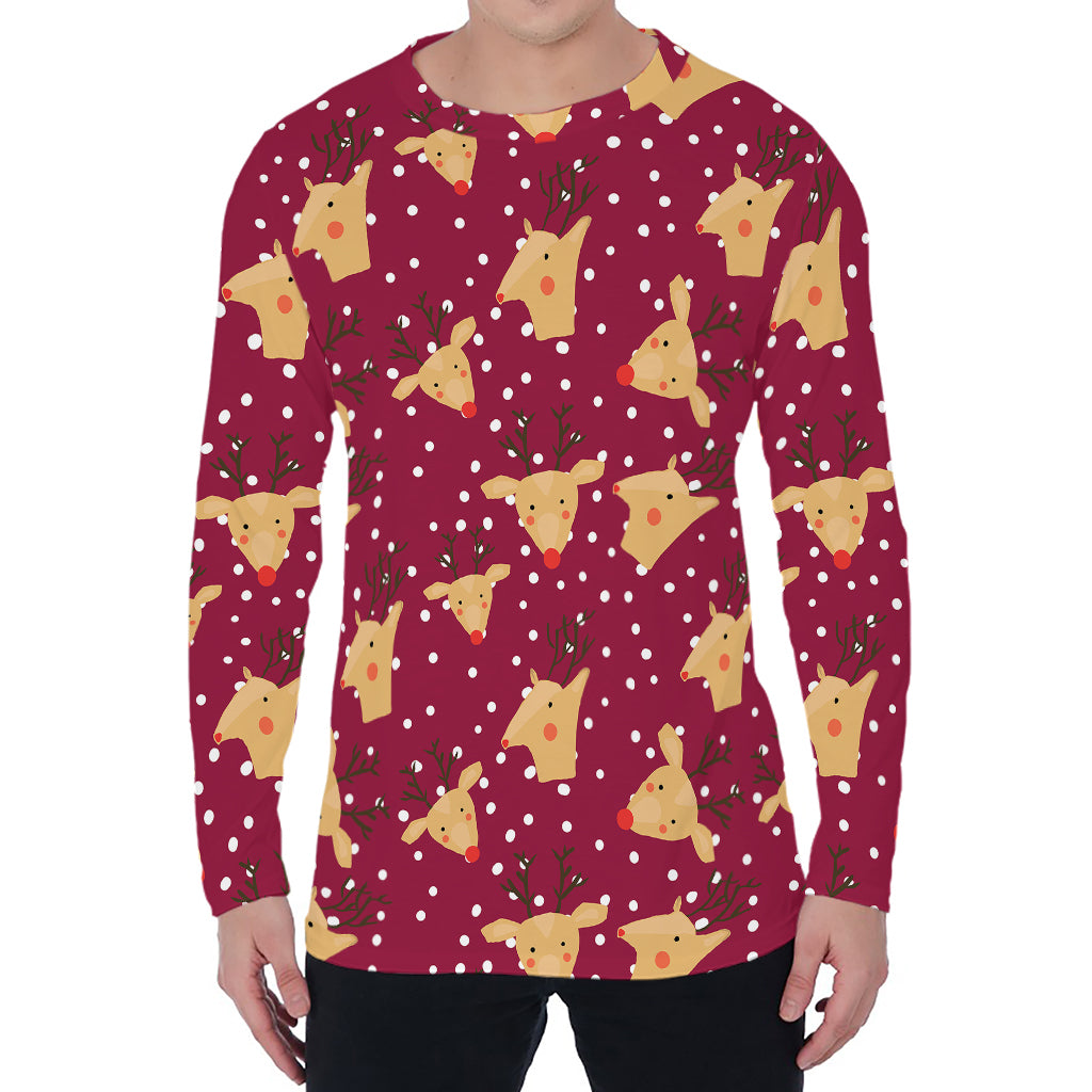 Christmas Deer Pattern Print Men's Long Sleeve T-Shirt
