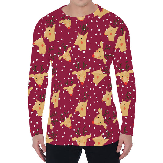 Christmas Deer Pattern Print Men's Long Sleeve T-Shirt