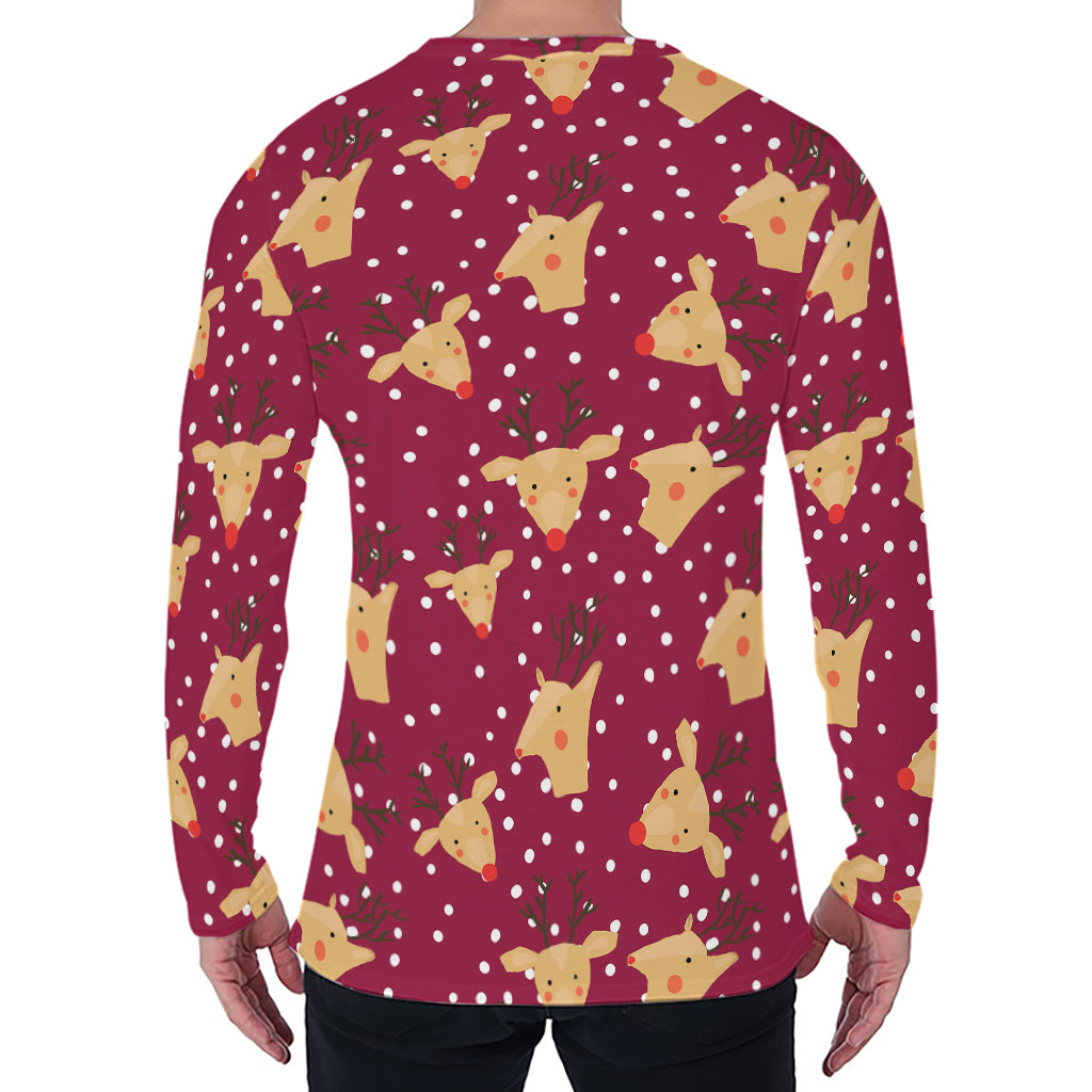 Christmas Deer Pattern Print Men's Long Sleeve T-Shirt