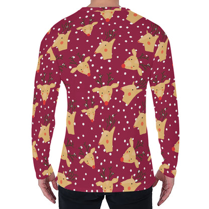 Christmas Deer Pattern Print Men's Long Sleeve T-Shirt