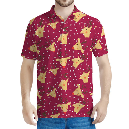 Christmas Deer Pattern Print Men's Polo Shirt